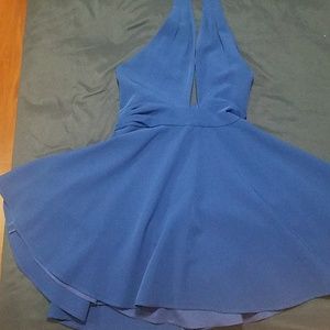 Backless halter blue mini dress
